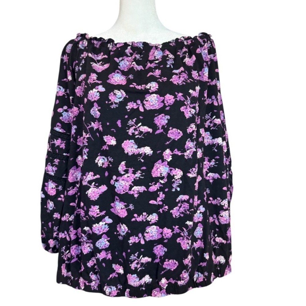 Active Seller! Lane Bryant Purple Black Floral Off the Shoulder Blouse plus